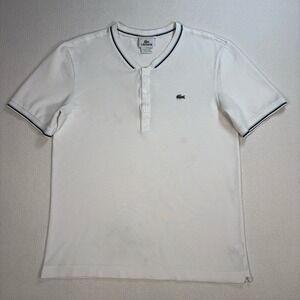 Lacoste Henley‎ Shirt Men's 4 / M White 100% Cotton Chest Logo Tennis *STAINS*
